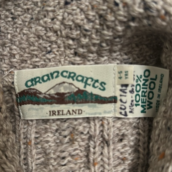 Aran Crafts Boys Shawl Collar Cardigan Sz 4-5 Pockets Fisherman Sweater Wool - Picture 3 of 9